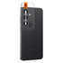 AGL07425 - Galaxy S24 Ultra Optik Pro EZ Fit Lens Protector in Black showing the camera lens protector hovering above another lens protector tray and device showing back